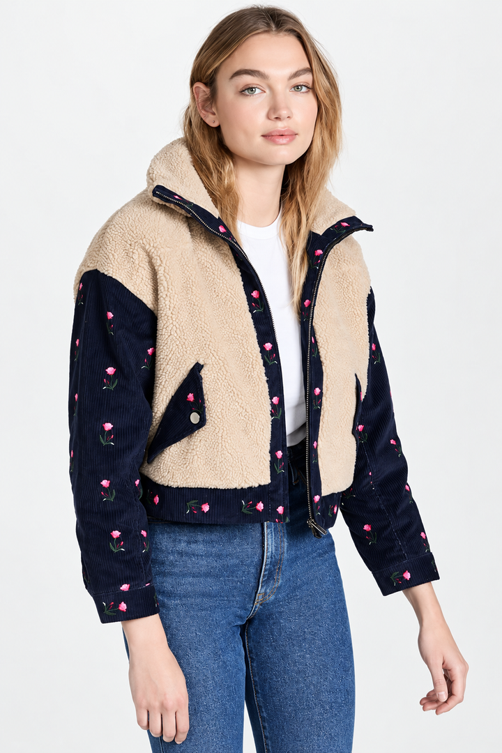 Teddy Corduroy Trucker Jacket - Cream/Navy