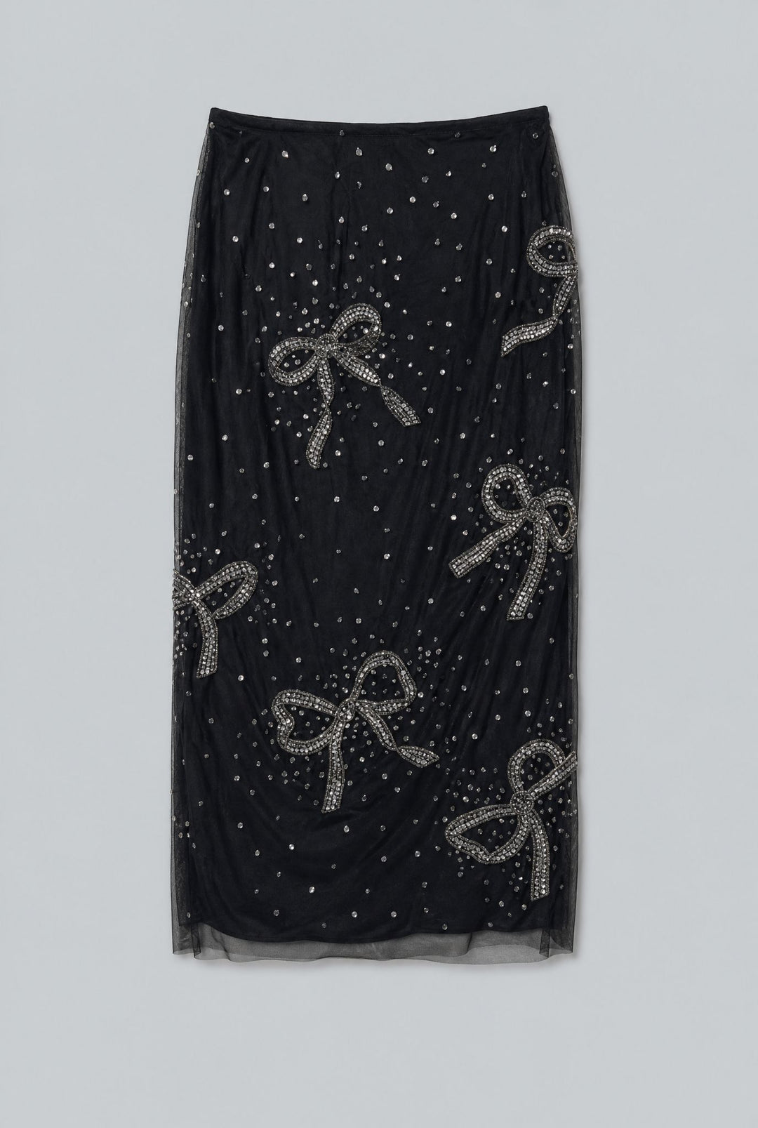 Bow-Embroidered Pencil Skirt - Black
