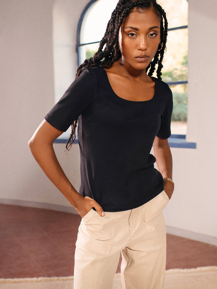 Square Neck Top - Black