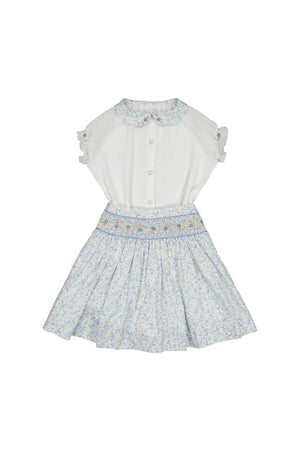 Marie Skirt & Short Sleeve Blouse Set - Blue Floral