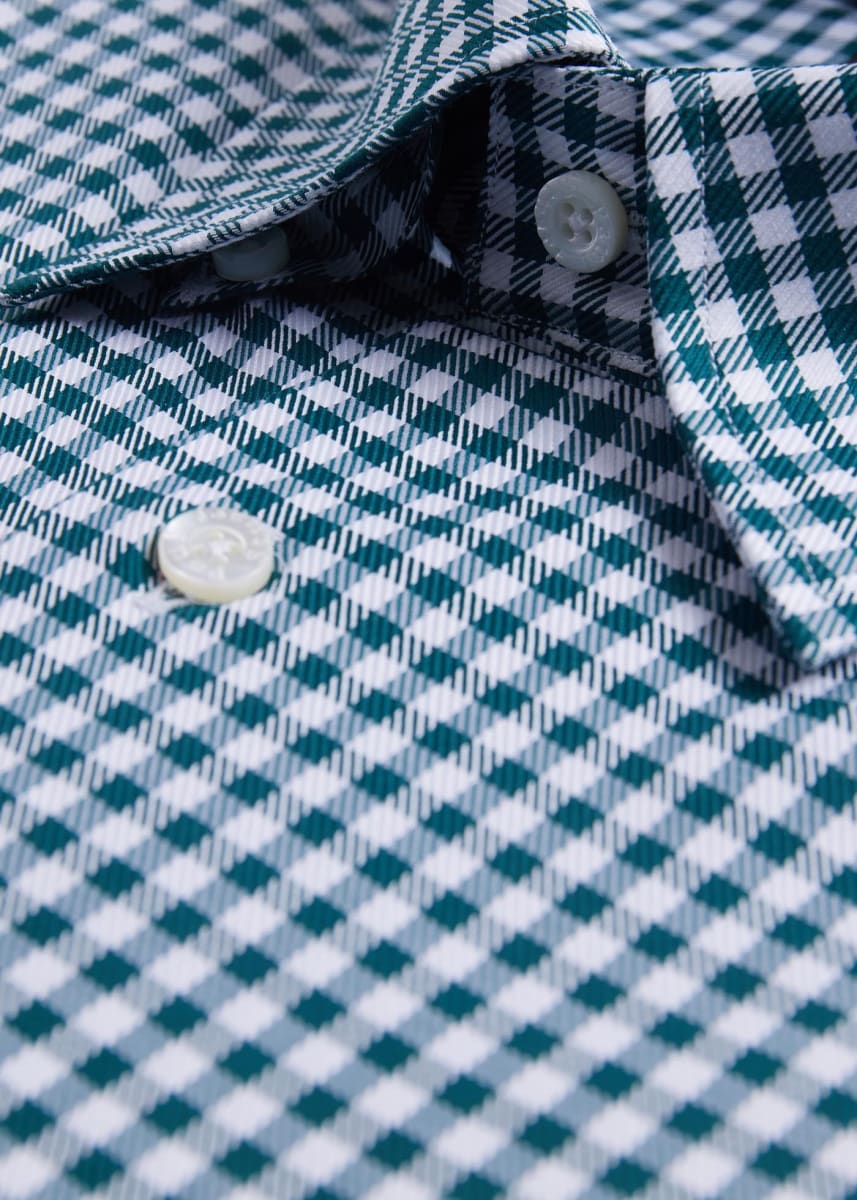 Gingham Check Twill Sport Shirt - Dark Green