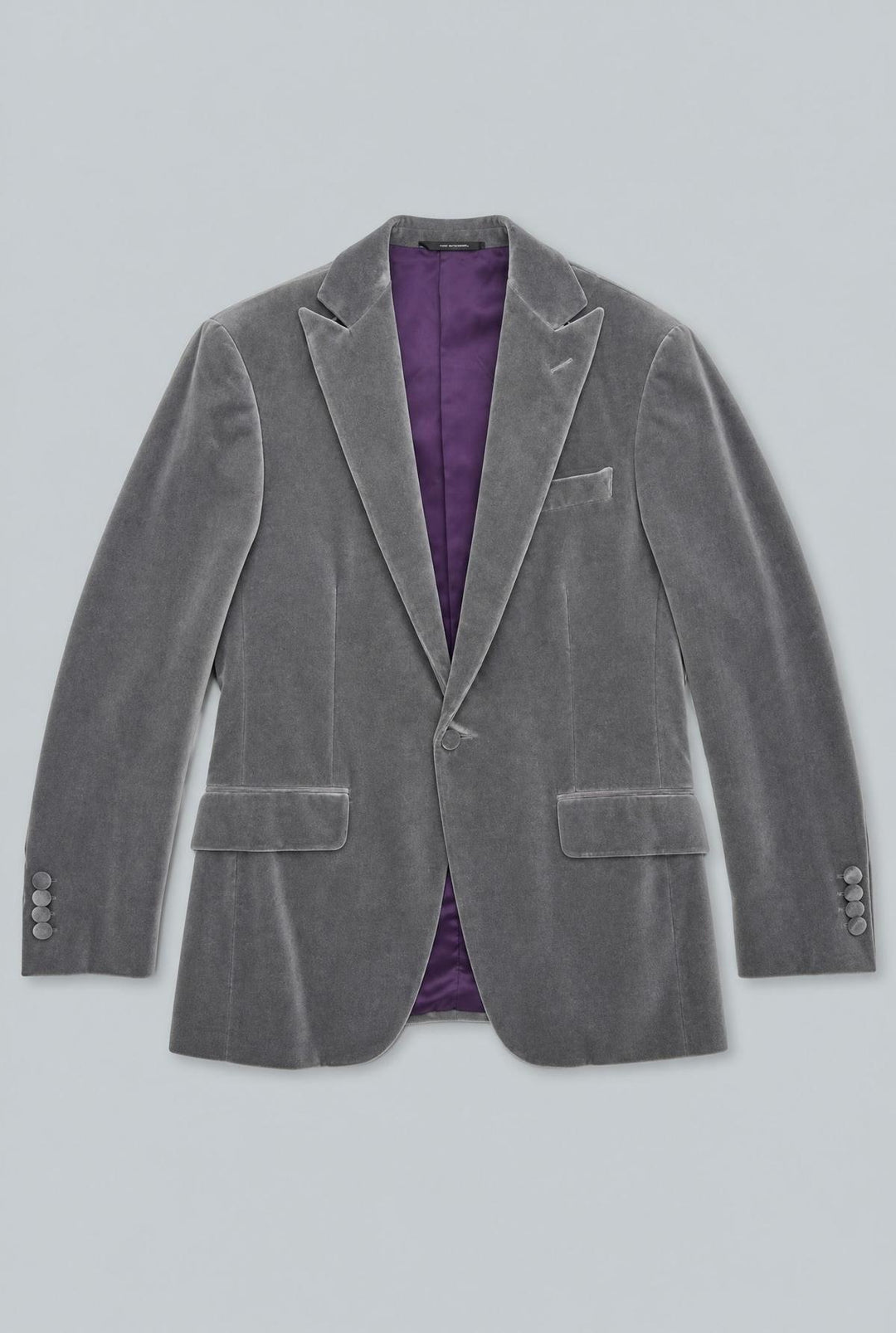 Grey Cotton Velvet 1-Button Peak Phillip Suit - Silver