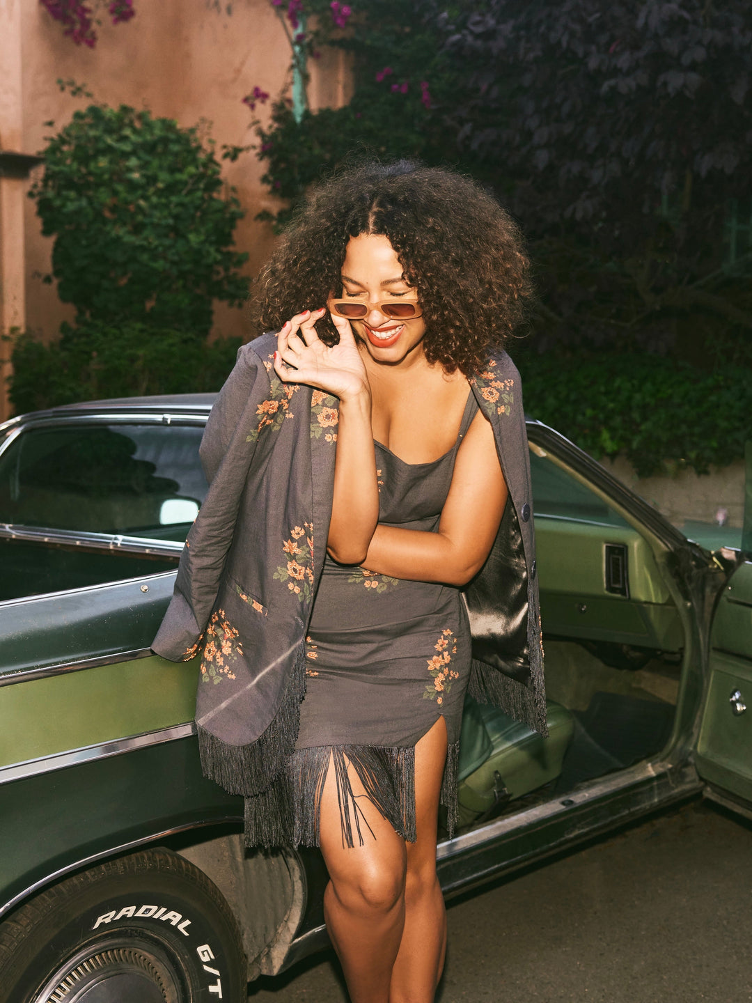 Molly Beaded Mini Fringe Dress - Faded Black/Copper Beading