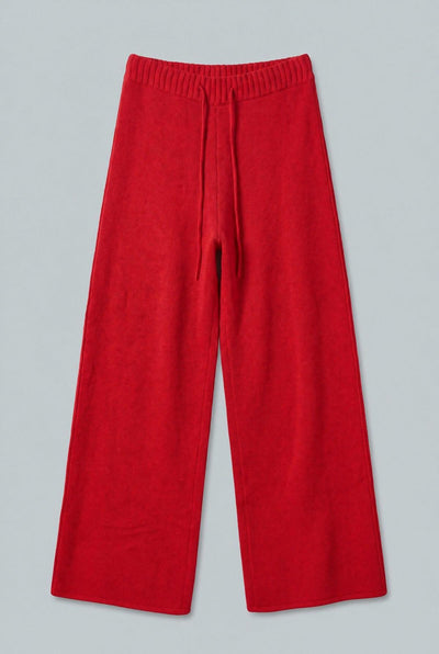 Wide Leg Sweater Pants - Red