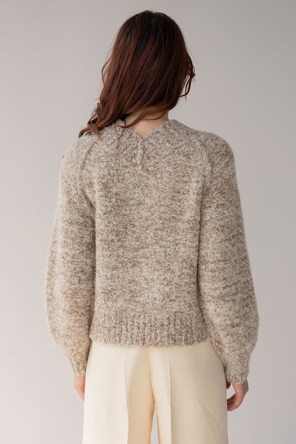 V Neck Boucle Pullover - Oatmeal