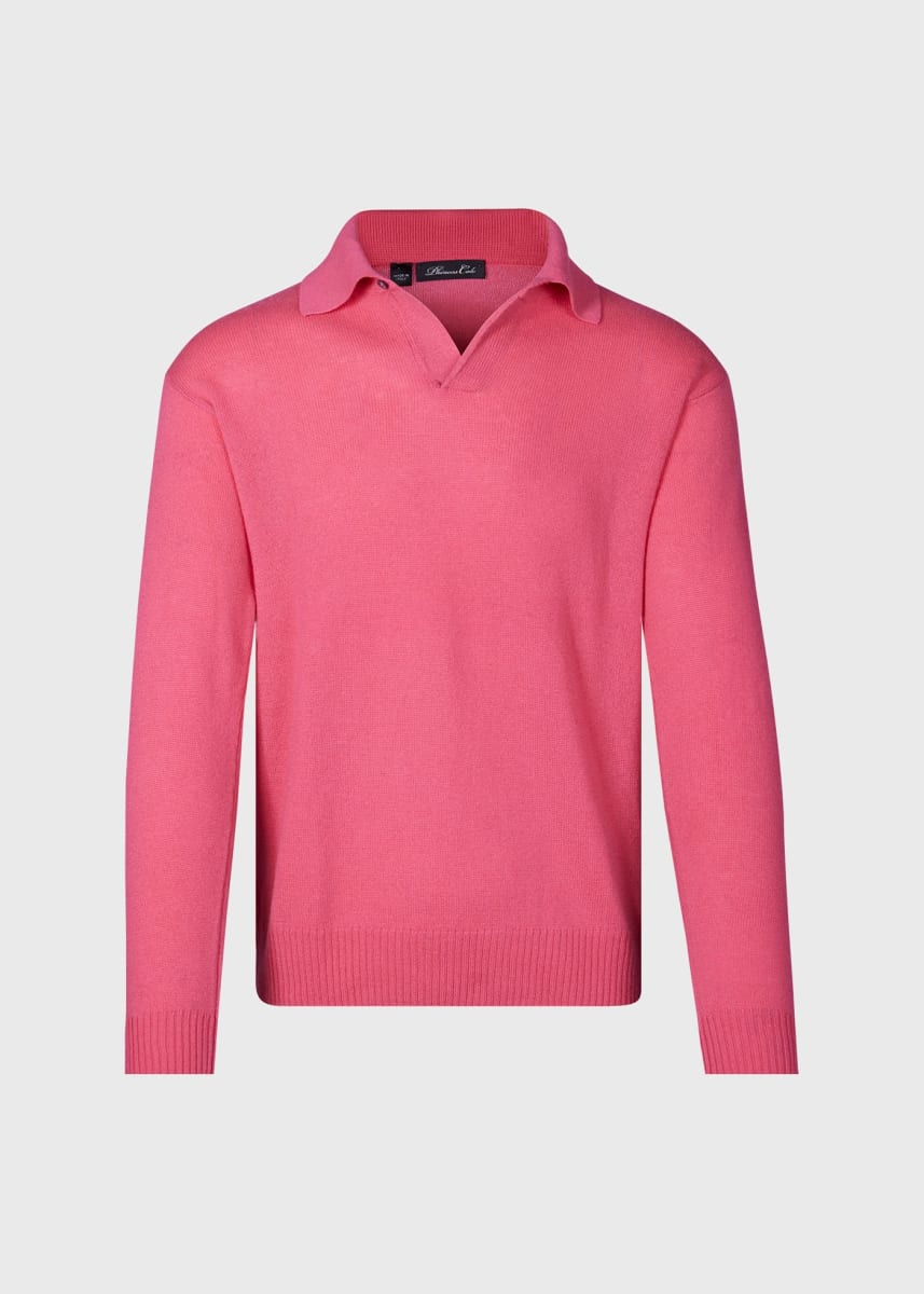 Cashmere One Button Polo - Pink