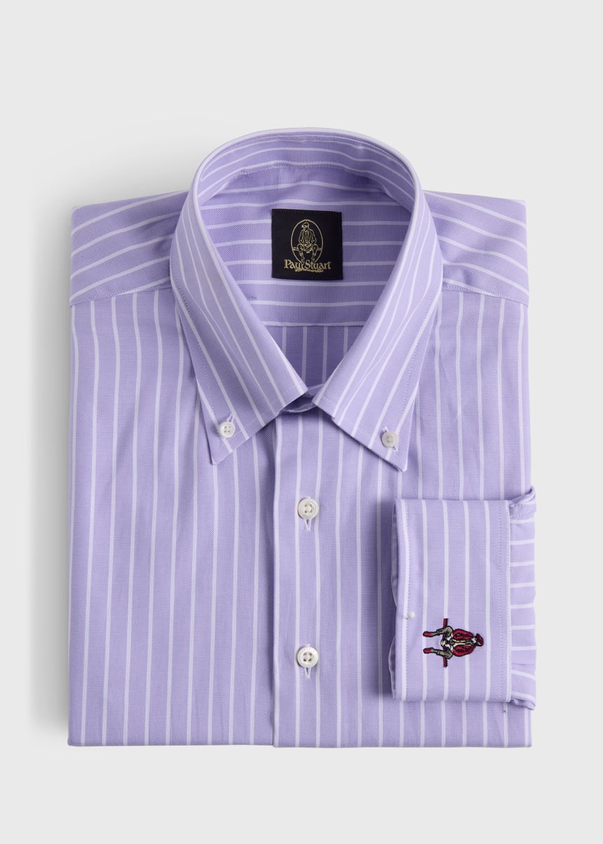 Wide Striped Oxford Logo Sport Shirt - Lavender