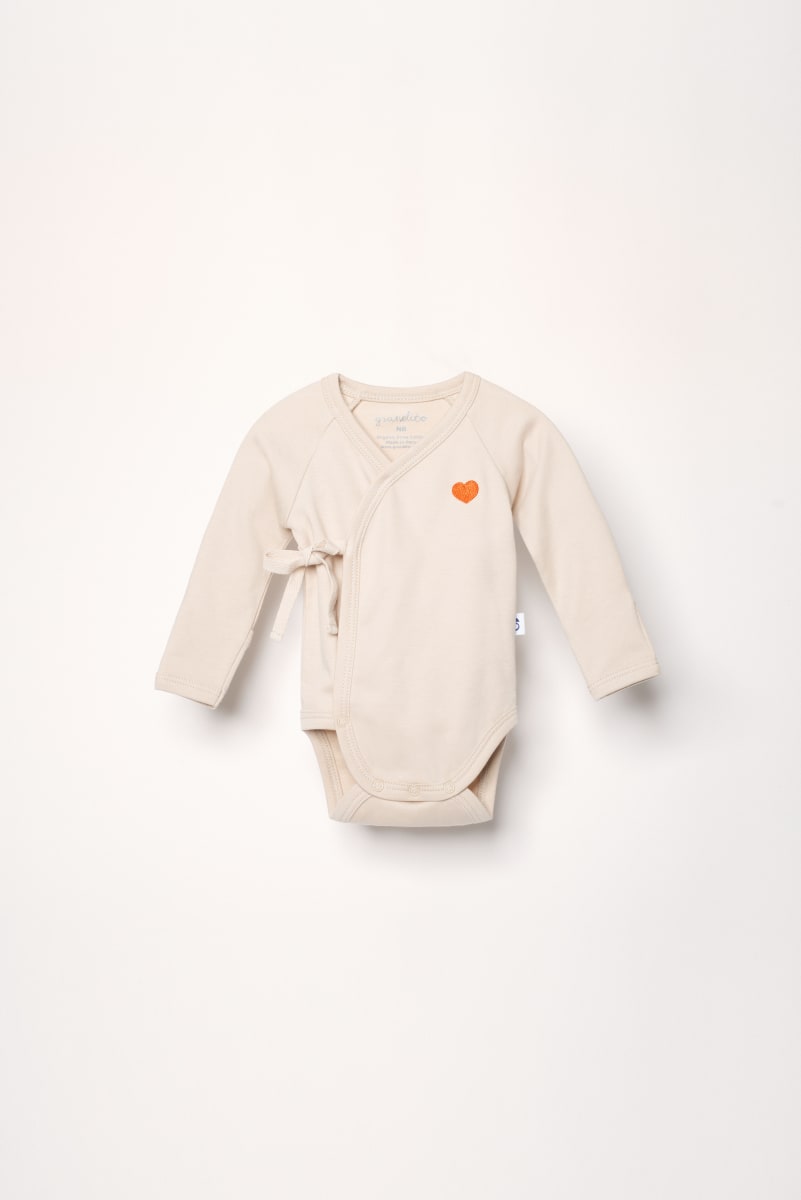 Organic Wrap Bodysuit - Sand w/ Heart