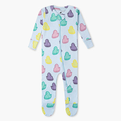 One-Piece Baby Footed Pajamas - Marshmallow Treats on Blue