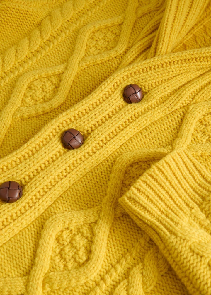 Aran & Cable Cardigan - Gold