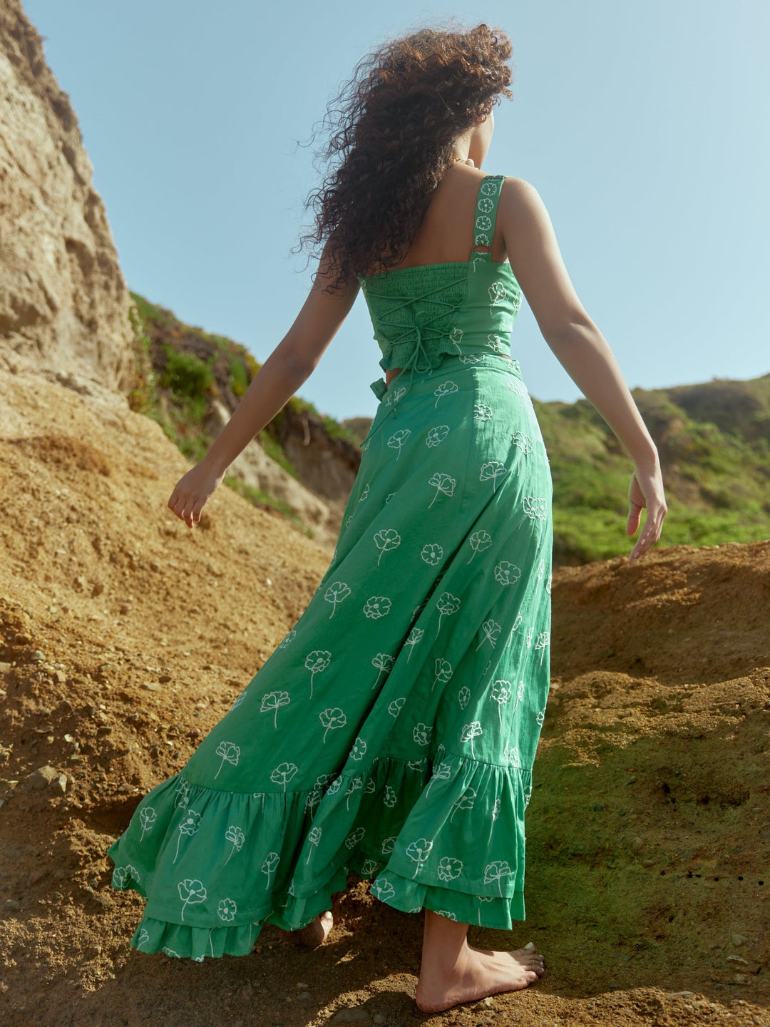 Charlotte Skirt - Fairway Green/Ivory Outline Floral