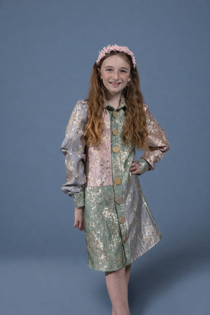 Brocade Button Dress - Pastel Gold