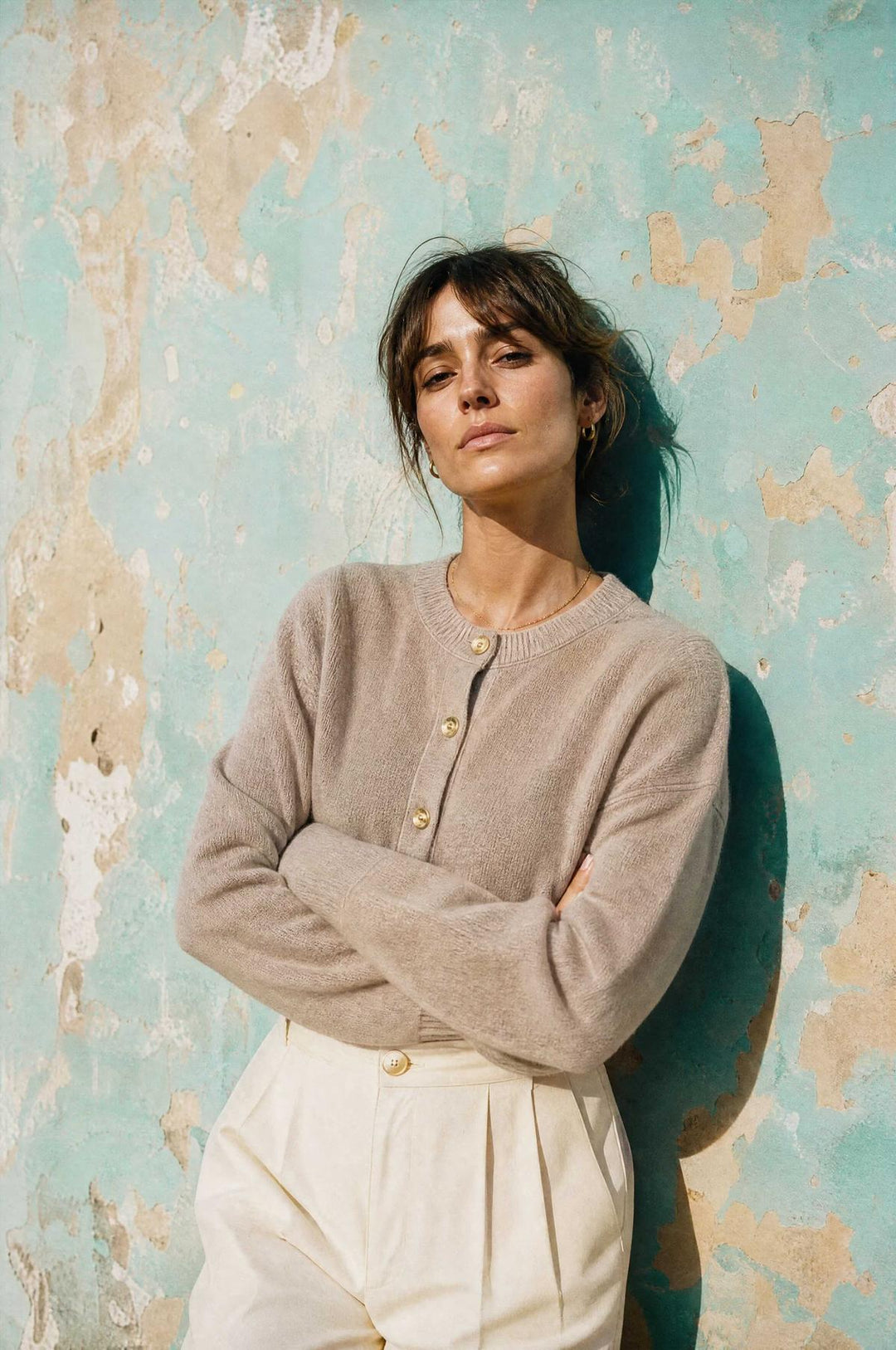 Mock Neck Cardigan - Oatmeal