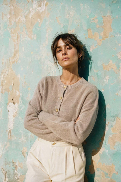 Mock Neck Cardigan - Oatmeal
