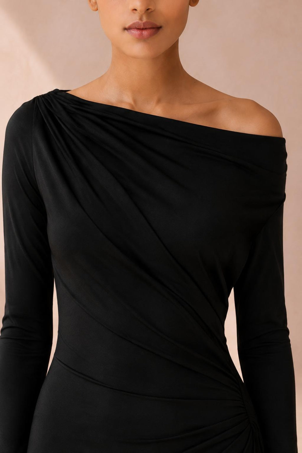 Off-Shoulder Draped Satin Gown - Black - 6 / US 2 / XS - Dresses