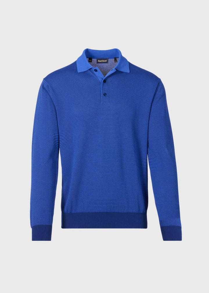 Cotton Stripe Long Sleeve Polo - Navy