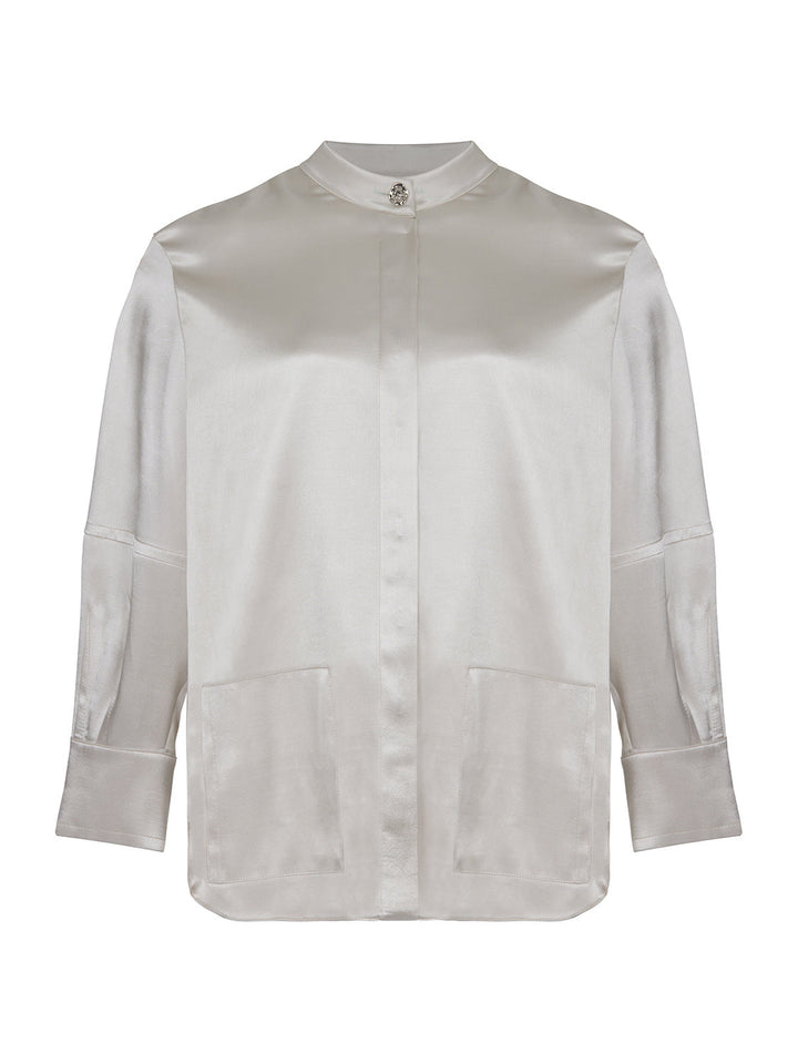 Mandarin Collar Shirt - Gray