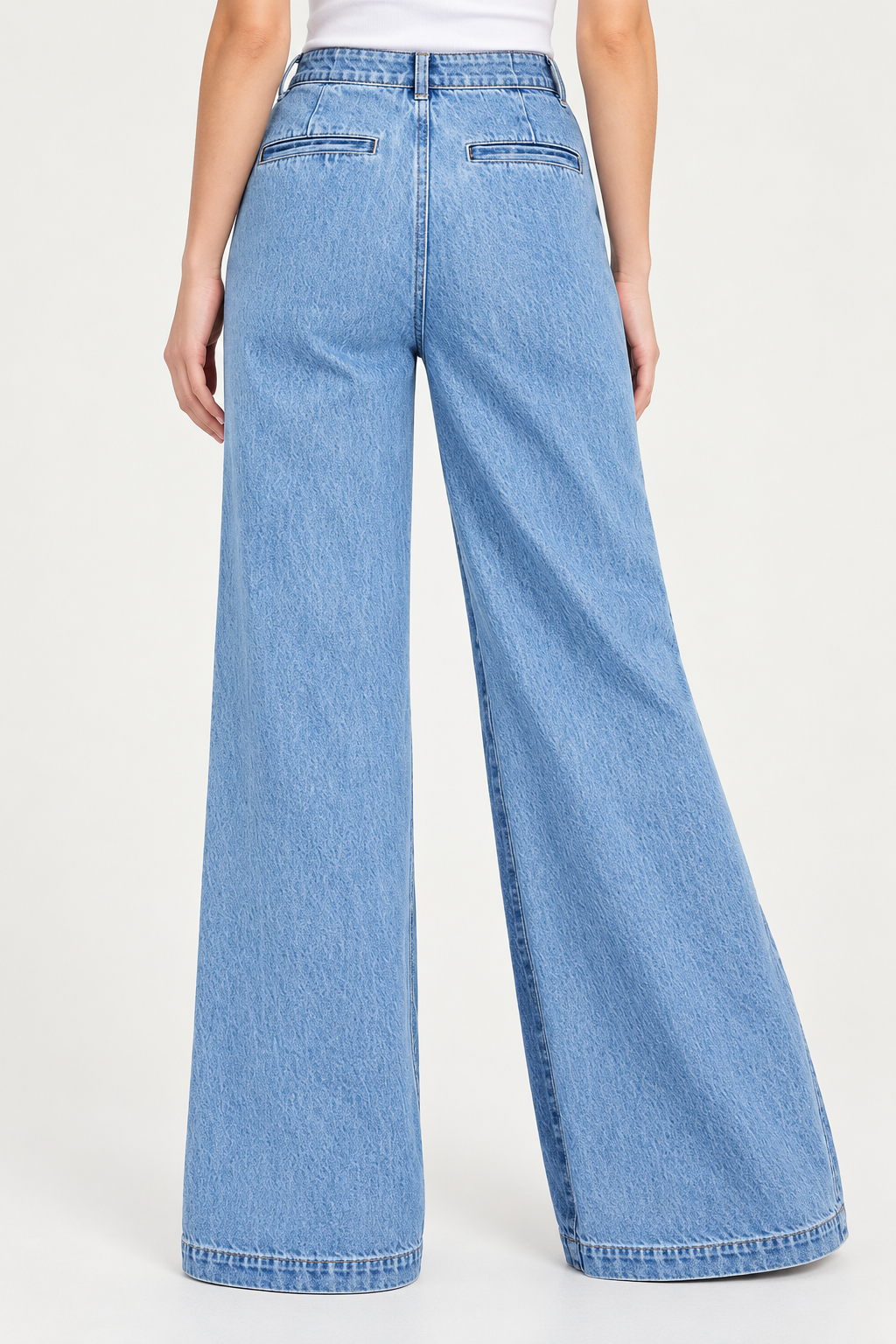 Two-Toned Wide Leg Denim With Slits - Medium Blue