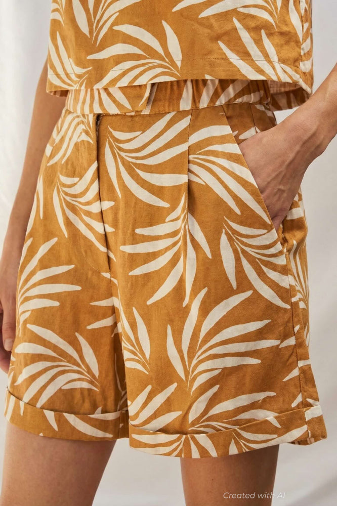 Olive Leaf Palm Beach Short - Tobacco/Cream - Shorts