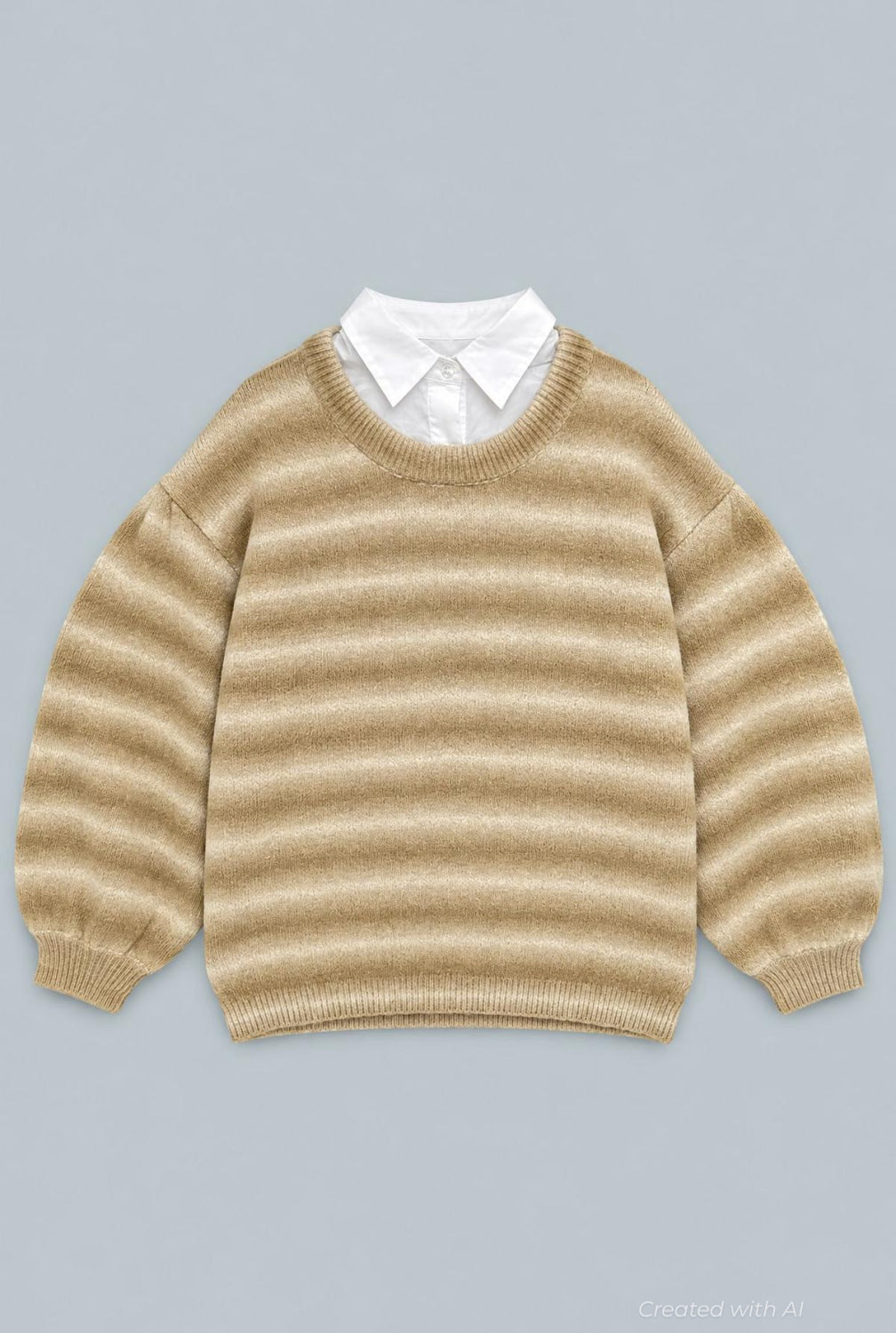 Ombre Poplin Collared Sweater - Tan - M - Sweater