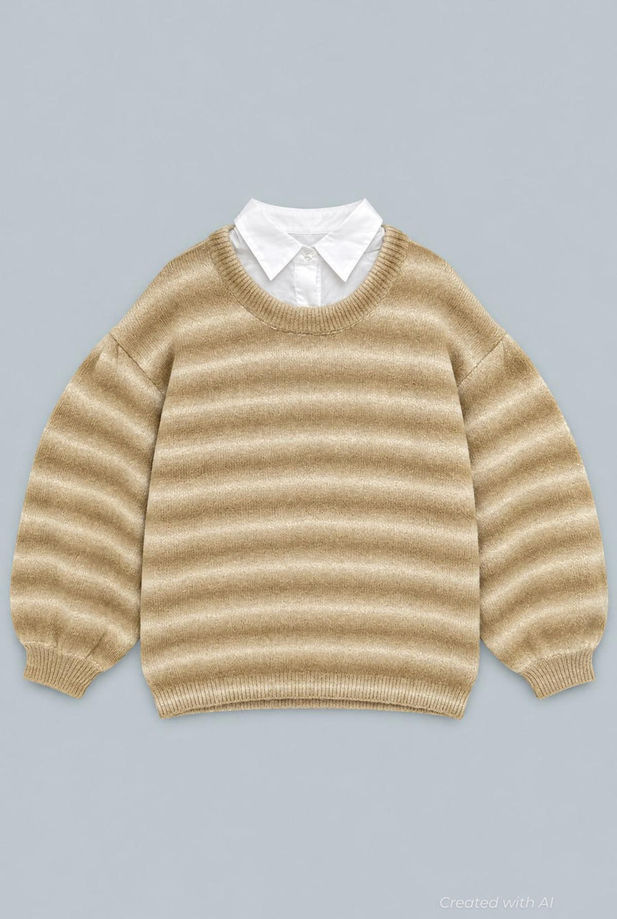 Ombre Poplin Collared Sweater - Tan - M - Sweater