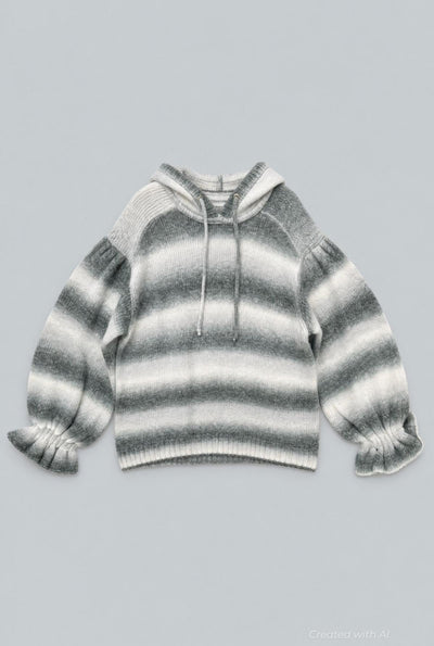 Ombre Striped Hoodie - White/Black - Hoodie