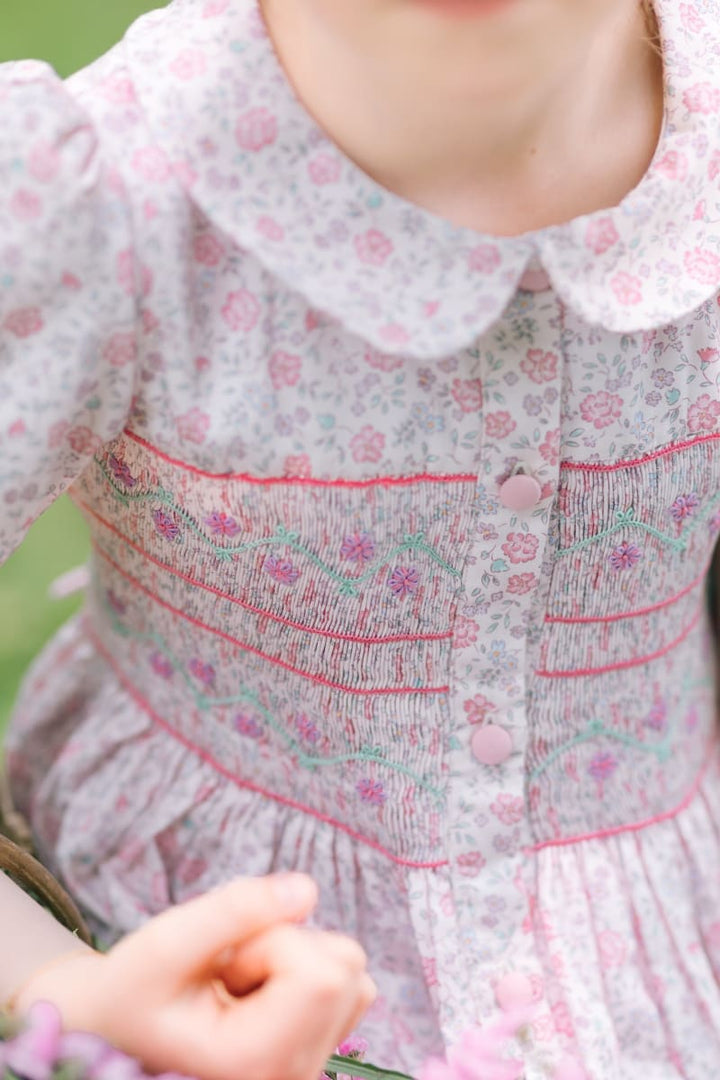 Violette Short Puff Smocked Dress - Floral/Pink