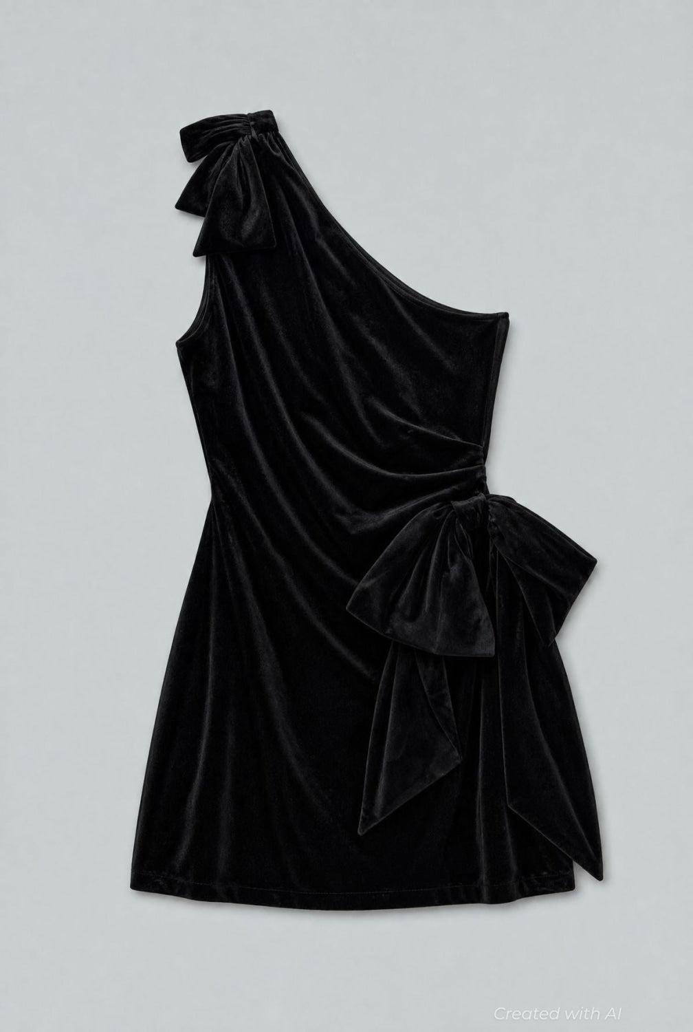 One Shoulder Bow Mini Dress - Black - Dresses