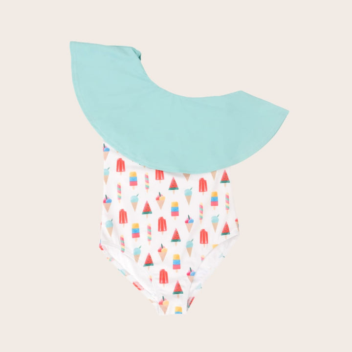 One Shoulder Ruffle - Coney Island Popsicle - One Piece Swim