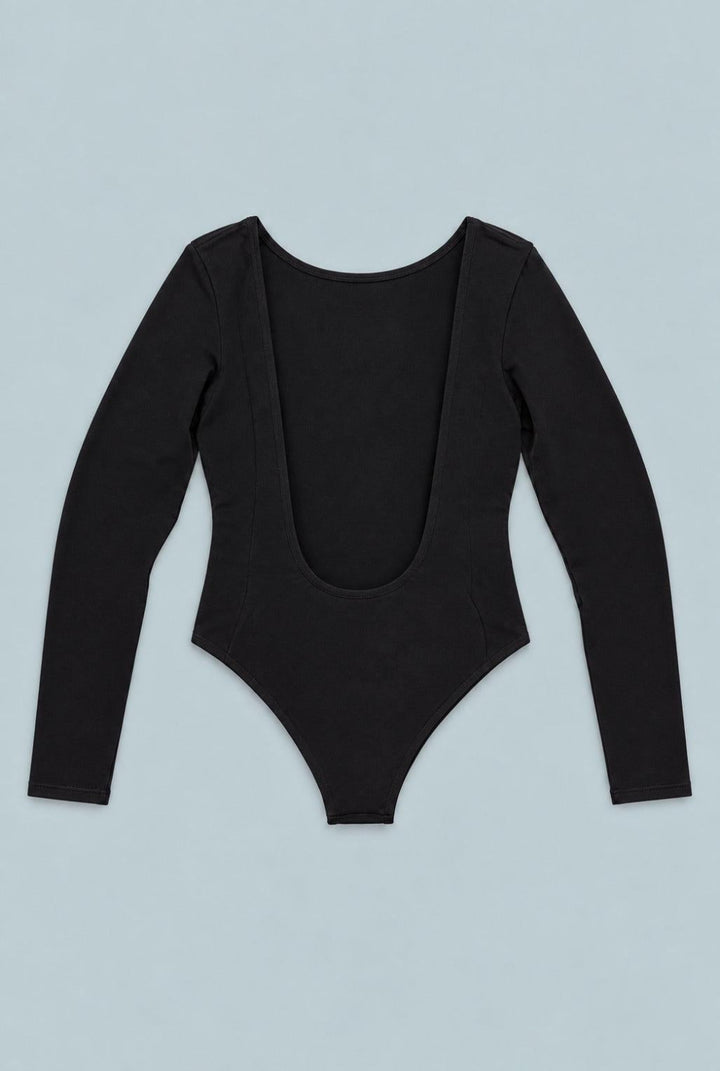Open Back Long Sleeve Bodysuit - Black - Bodysuit