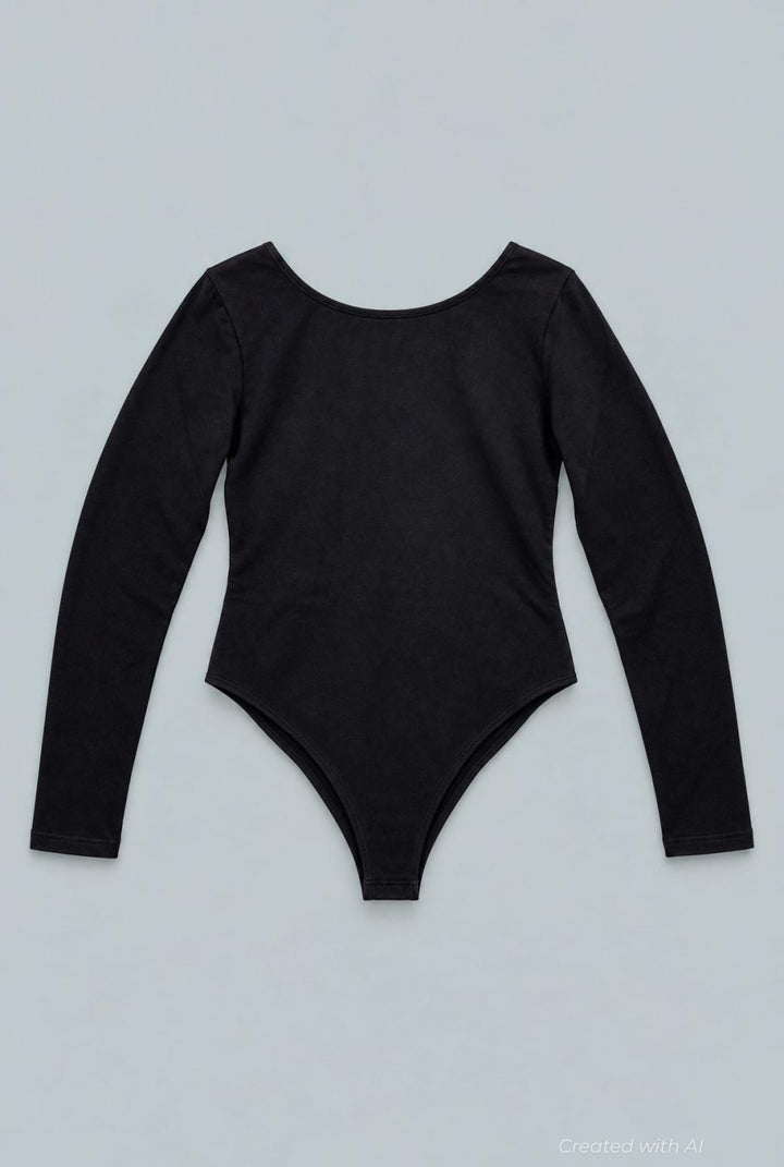 Open Back Long Sleeve Bodysuit - Black - Bodysuit