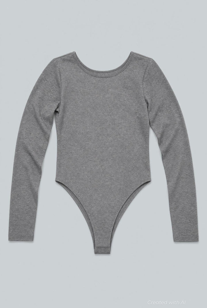 Open Back Long Sleeve Bodysuit - Charcoal - Bodysuit