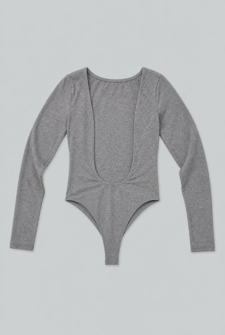 Open Back Long Sleeve Bodysuit - Charcoal - Bodysuit