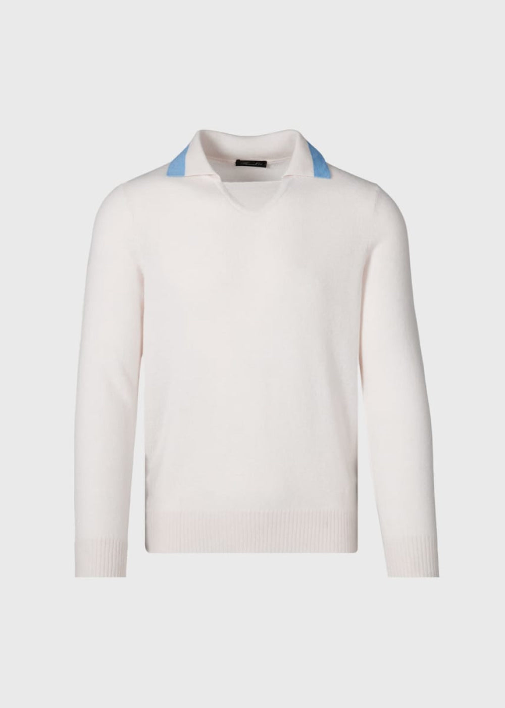 Open Collar Cashmere Sweater - White/Light Blue - XXL (46) - Sweater