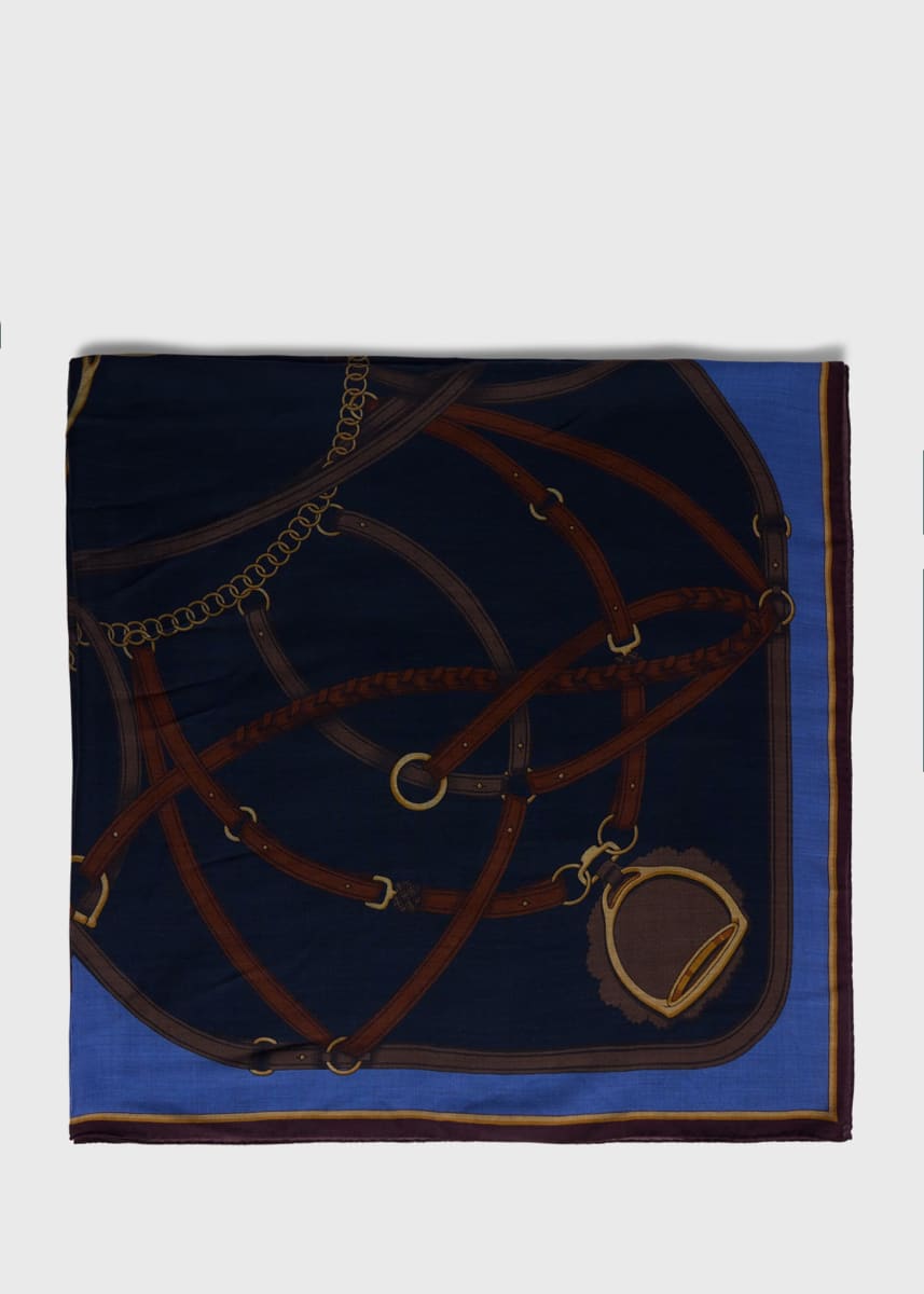 Belt & Buckle Printed Scarf - Navy