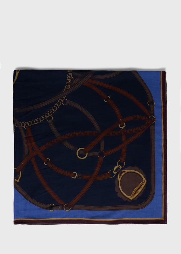 Belt & Buckle Printed Scarf - Navy