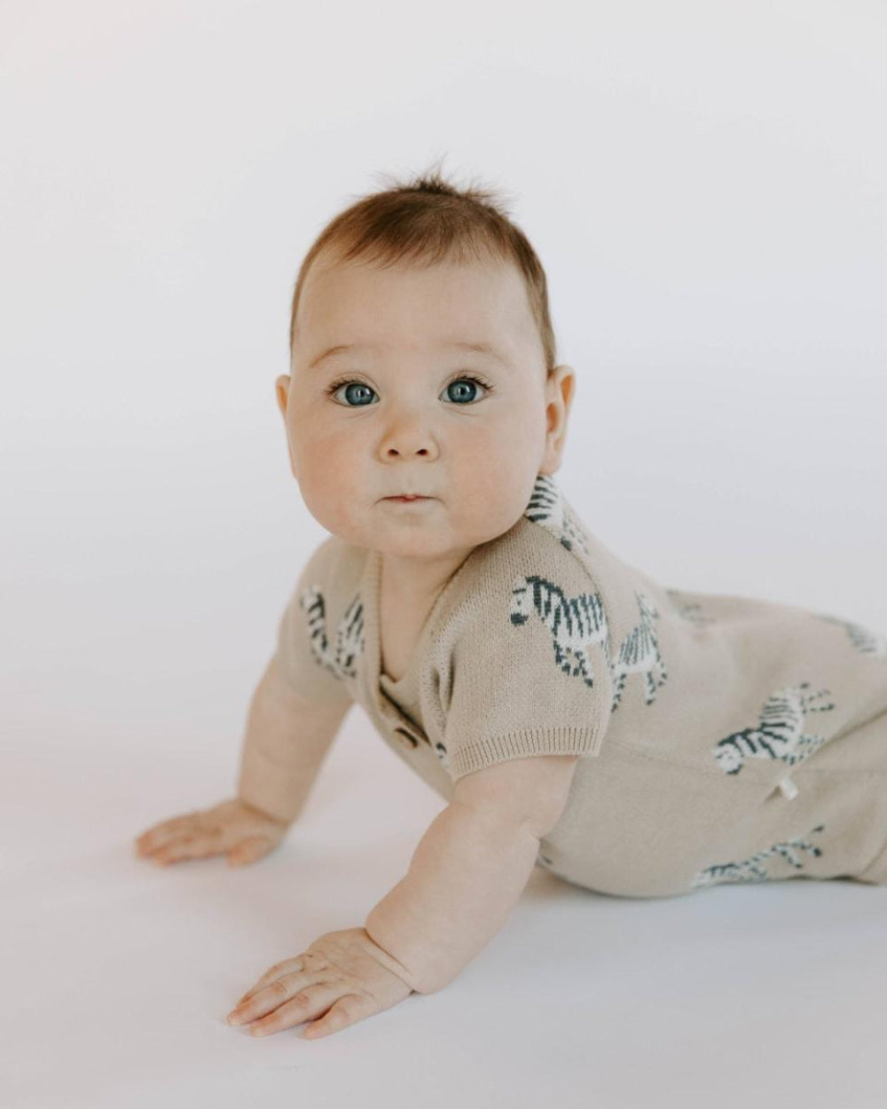 Organic Cotton Knit Jacquard Playsuit in Zebra - Mushroom - Romper