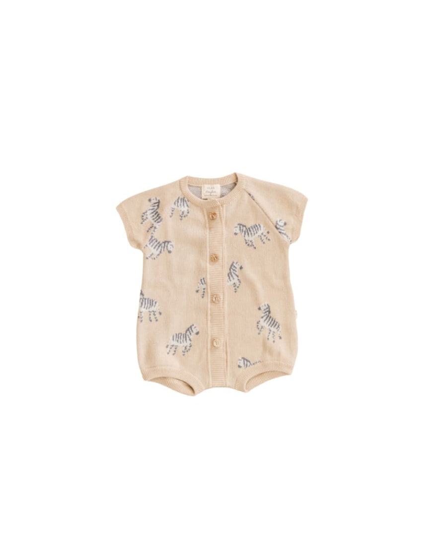Organic Cotton Knit Jacquard Playsuit in Zebra - Mushroom - Romper