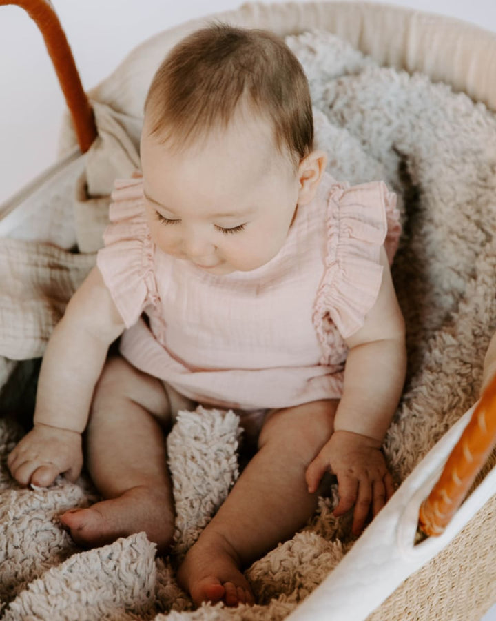 Organic Cotton Muslin Flutter Sleeve Bubble Romper - Orchid Pink - Romper