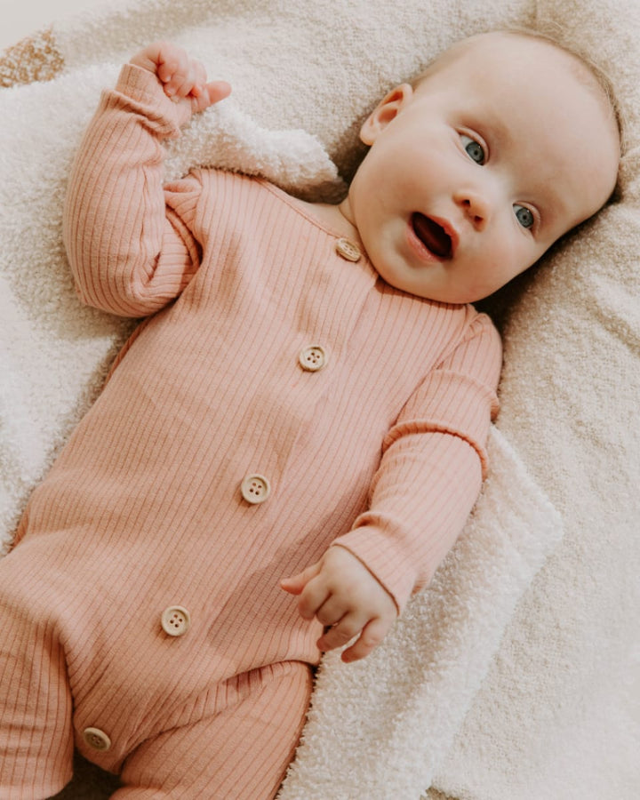 Organic Cotton Rib Magnetic Playsuit - Strawberries And Cream - Playsuit