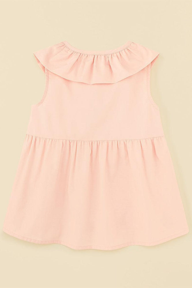 Organic Cotton Ruffle Neck Blouse - Coral Pink - Blouse