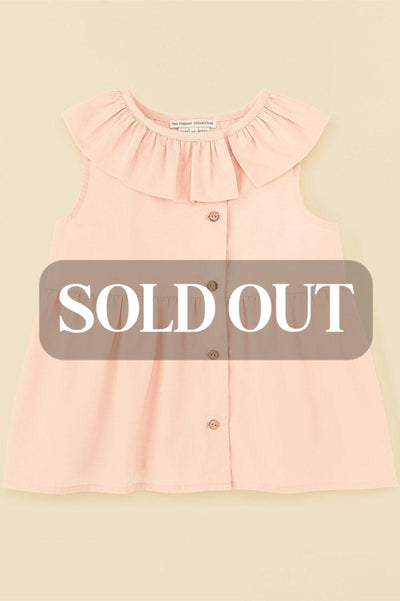 Organic Cotton Ruffle Neck Blouse - Coral Pink - Blouse