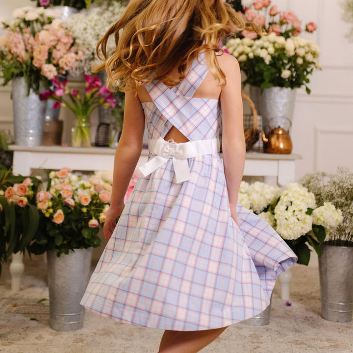 Organic Cross Back Party Dress - English Blue Plaid - Dresses