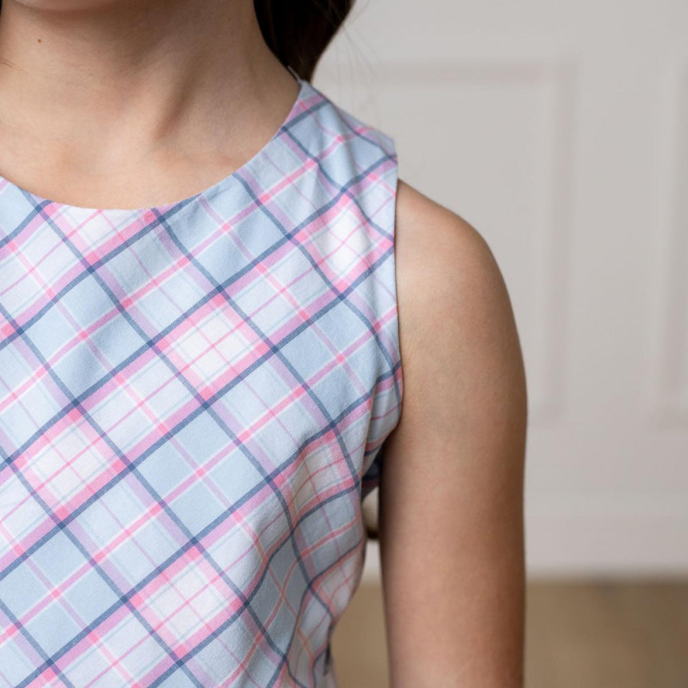 Organic Cross Back Party Dress - English Blue Plaid - Dresses