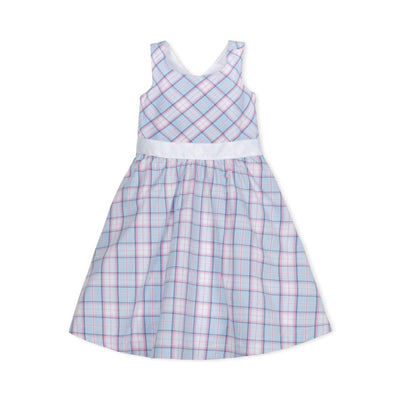 Organic Cross Back Party Dress - English Blue Plaid - Dresses