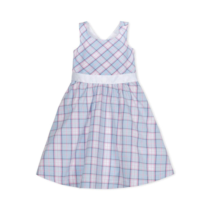 Organic Cross Back Party Dress - English Blue Plaid - Dresses