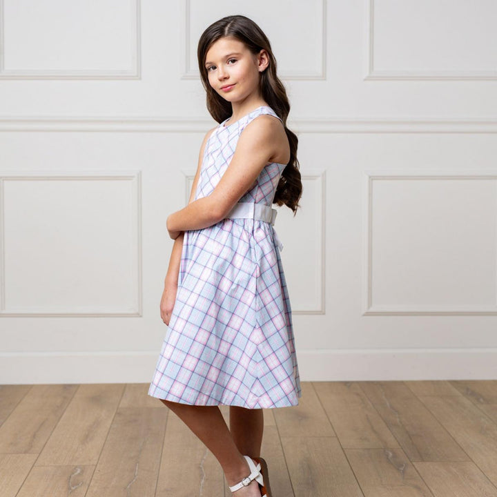 Organic Cross Back Party Dress - English Blue Plaid - Dresses