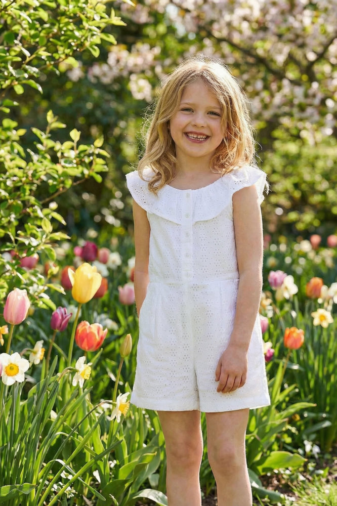 Organic Eyelet Ruffle Romper - White Eyelet - Romper