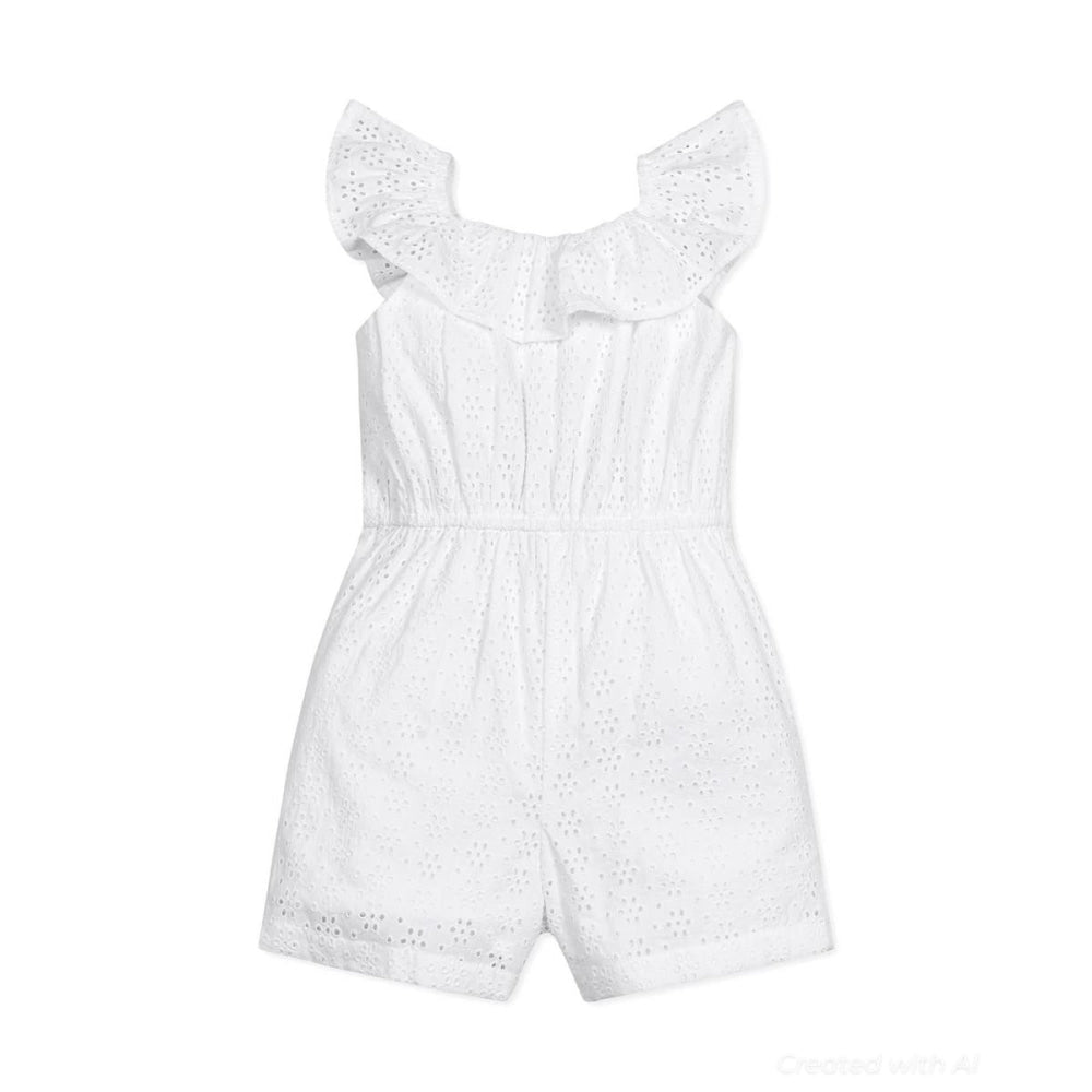 Organic Eyelet Ruffle Romper - White Eyelet - Romper