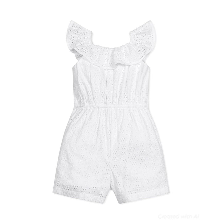 Organic Eyelet Ruffle Romper - White Eyelet - Romper